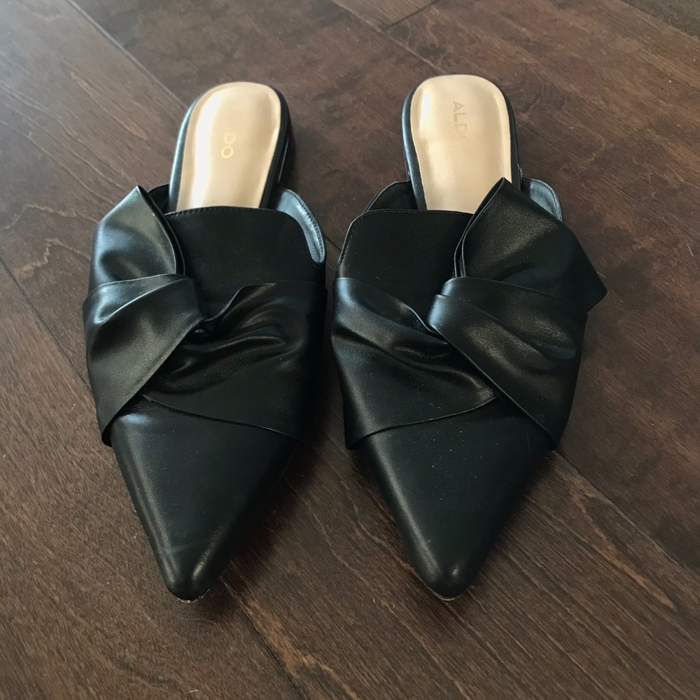 Leather Mules with Bow Detail